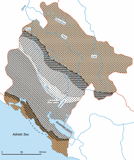 Geotectonic division of Montenegro, gif, 38 kb